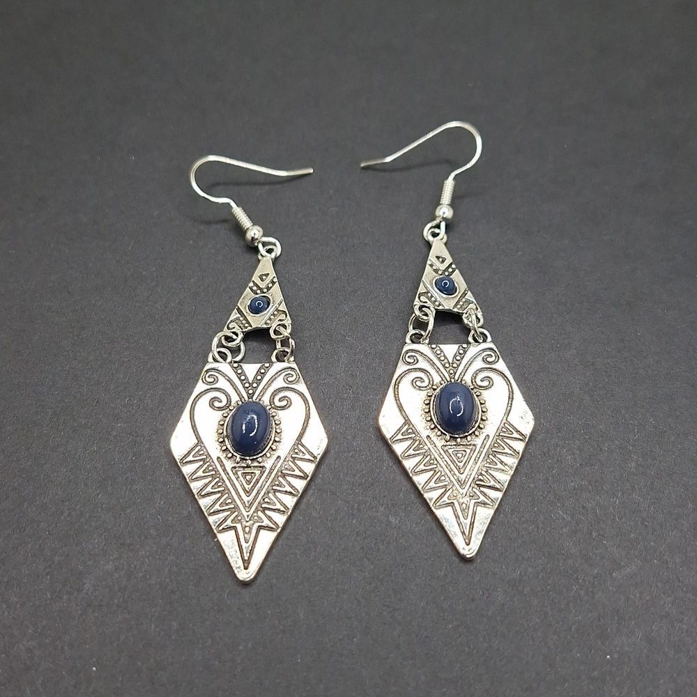 Diamond silver abstract blue stone earrings